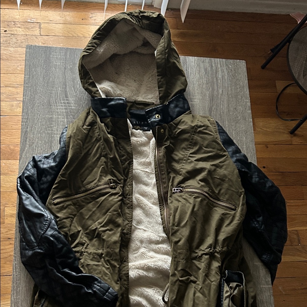 Attention Khaki and Black Hooded Field Jacket